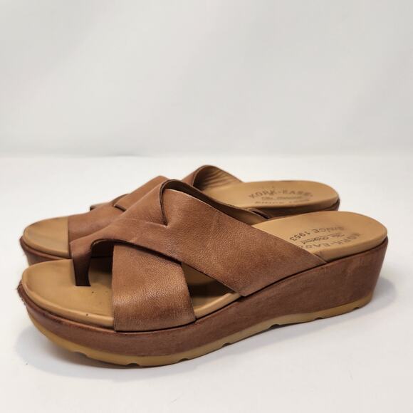 Kork Ease Baja Sport Brown Leather Wedge Sandal Women Size 8M Slip On Toe Loop - Picture 4 of 8